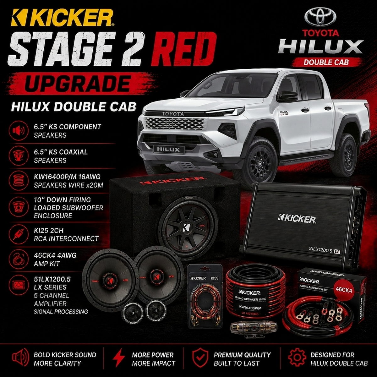 Kicker Stage 2 Red Upgrade Hilux Double Cab