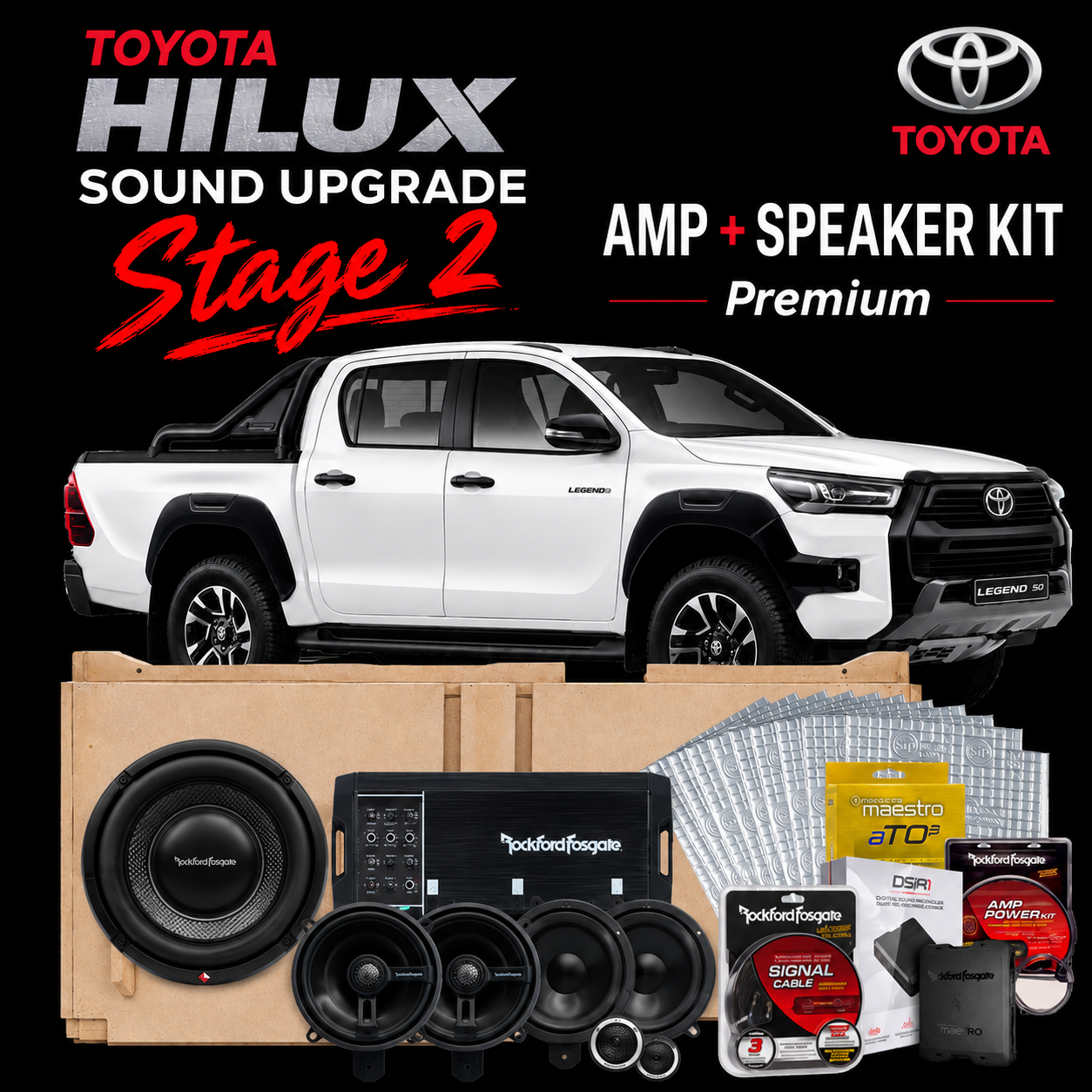 TOYOTA HILUX SOUND UPGRADE Stage 2 – AMP + SPEAKER KIT – Premium